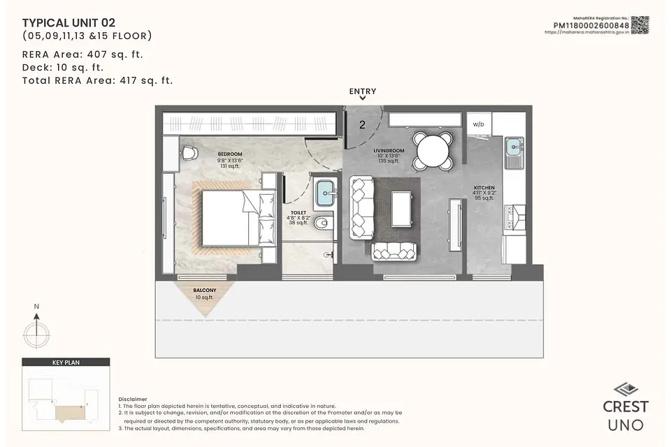Crest Uno 1 BHK 417 sq.ft floor plan