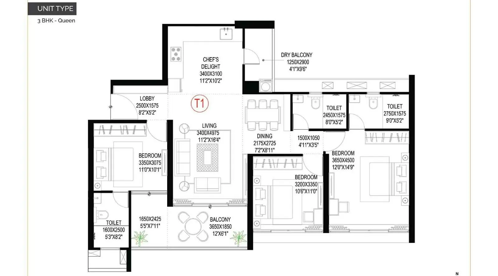 3 BHK Queen