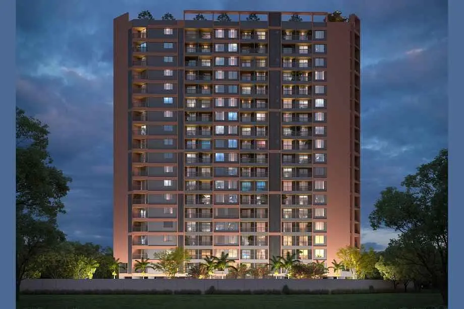 Keshav-Tathastu-Aura-Elevation-Image-Front-View-Night