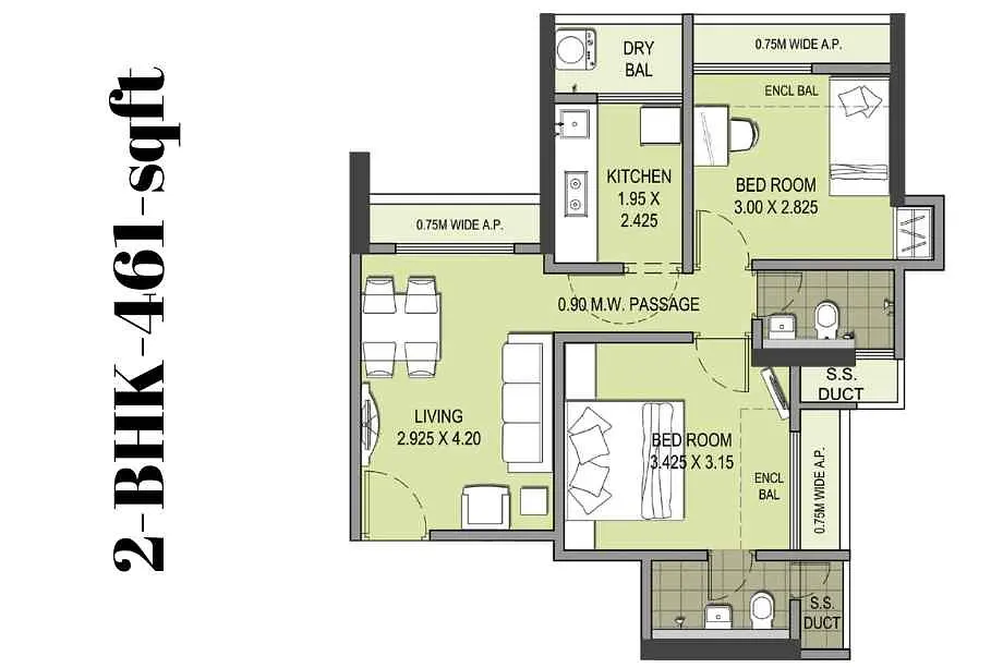 Puranik-Grand-Central-Floor-Plan-Superio-2-BHK-498-sqft