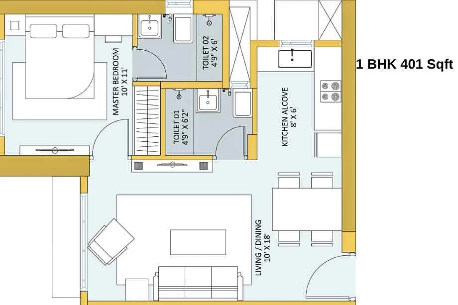Ashford-Regal-Floor-Plan-1-BHK-401-Sqft