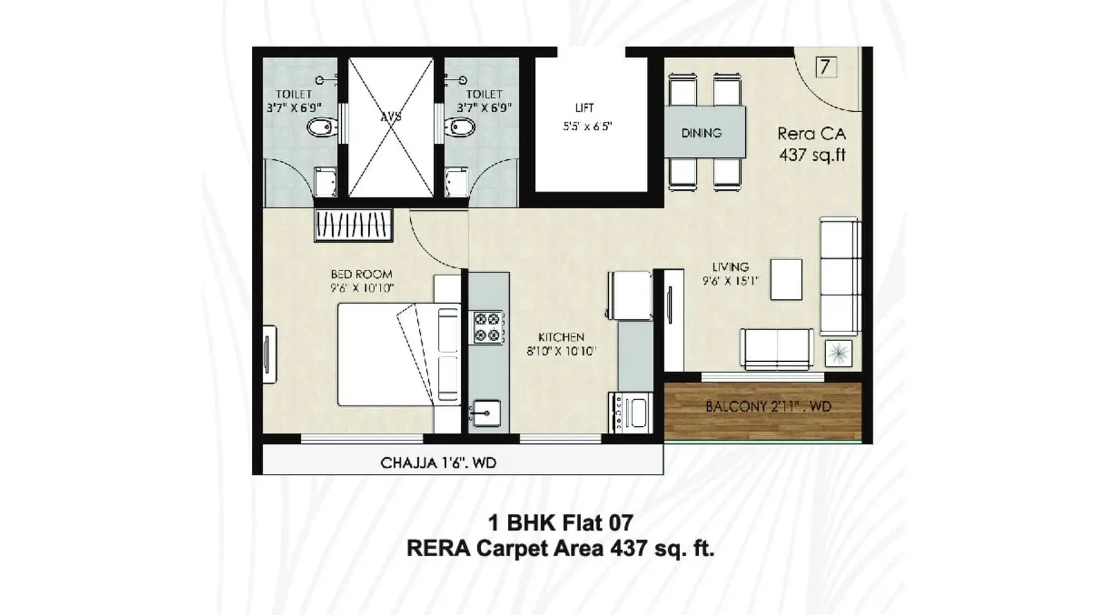 1-BHK-437-Sq.ft